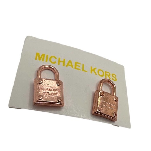 MICHAEL KORS Est 1981 (Rose & Gold) Gold-Tone Logo Padlock Stud Earrings - Picture 2 of 8